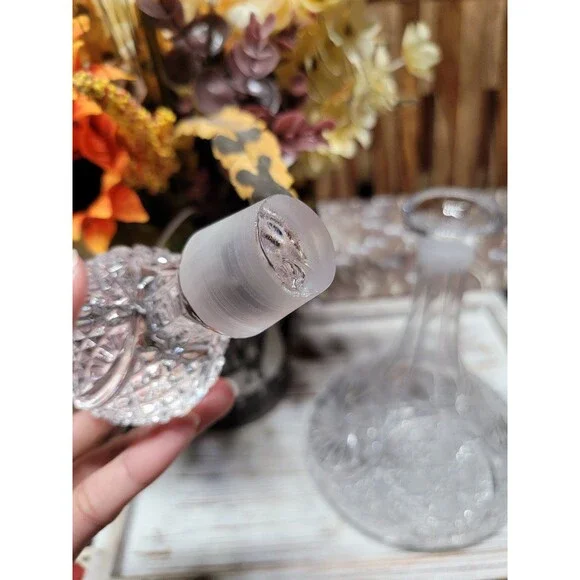 Ship Decanter Hand Etch Pressed Glass Bottle Pinwheel Decorated Stopper Rogaska Decor